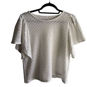 Texture & Thread Madewell  White eyelet knit Women's Top with flutter sleeves
